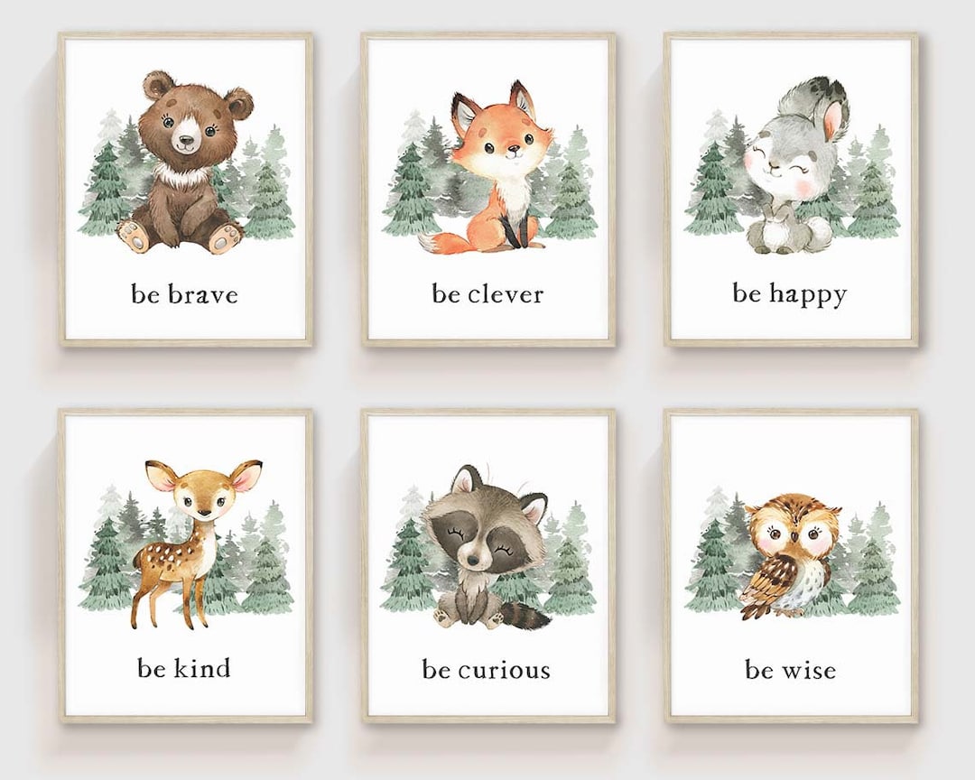Woodland Nursery Wall Art PRINTED Art Print Set of 6 Woodland Nursery ...