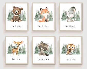 Woodland Nursery Wall Art PRINTED Art Print Set of 6  woodland nursery art pritnsWoodland bear Nursery Art prints, Forest Nursery Prints W02