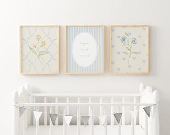 Magic Is All Around Nursery Wall Art Soft Blue Floral Baby Room Cottagecore Kids Room Botanical Print Whimsical Girl Bedroom Art XVBP8-A3