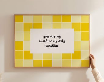 Eres mi rayo de sol, mi único rayo de sol. Decoración de pared a cuadros para sala de juegos. Arte de pared amarillo para sala de juegos. Impresión para dormitorio infantil. Letrero lindo para guardería XCK4-A1