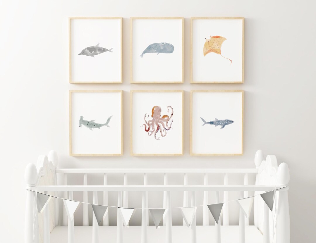 Watercolor Under the Sea Nursery Wall Art Ocean Theme Kids Room ...