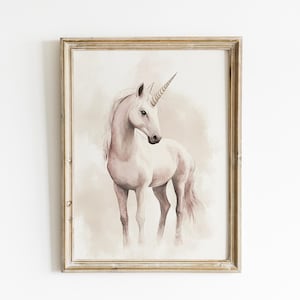 Vintage Unicorn Nursery art minimalist pink nursery Watercolor unicorn print girl nursery printed and shipped on high archival paper NN3-A1