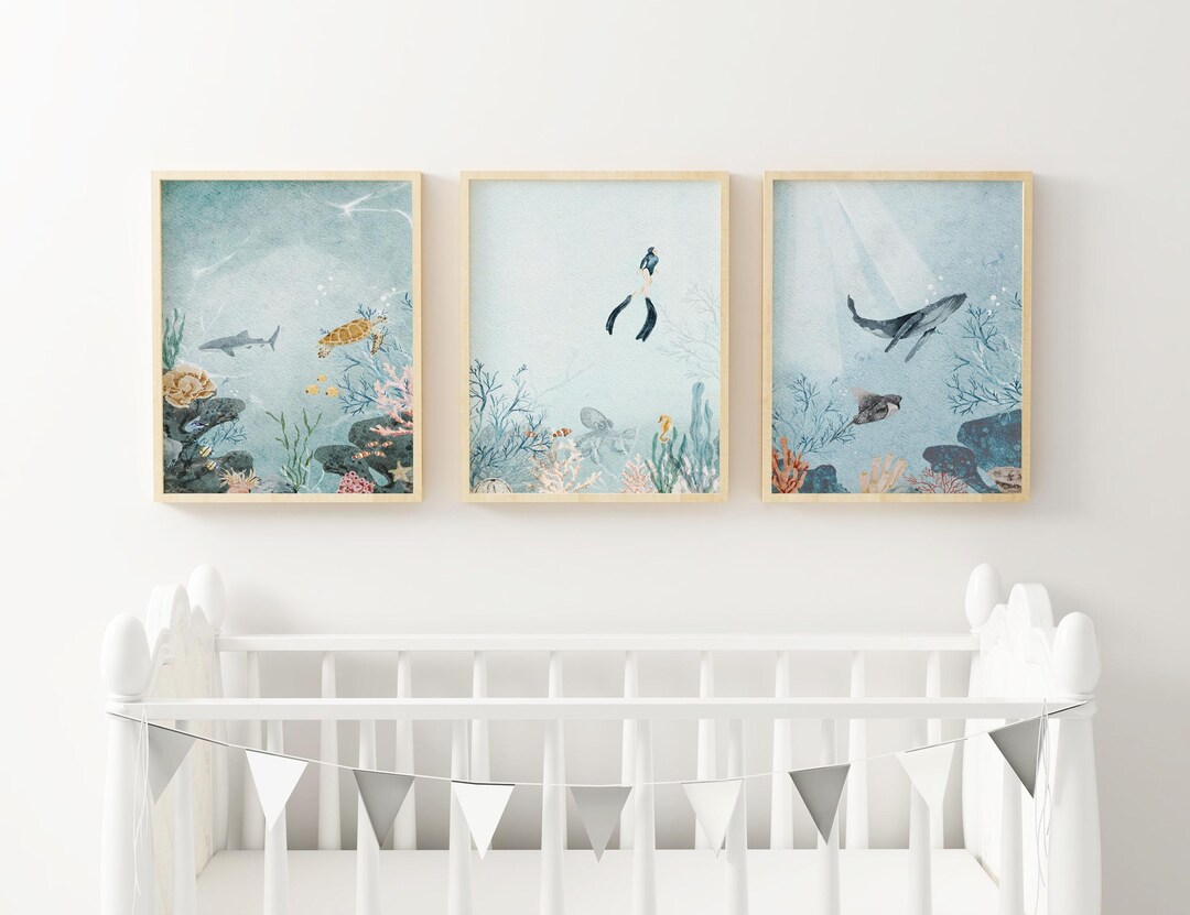 Ocean Nursery Wall Art Under the Sea Kids Room Decor Sea Animal Print ...