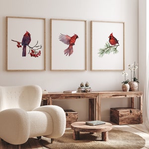 Acuarela Cardenal pájaro IMPRESO impresiones de arte. Acuarela cardenal pared arte imprime arte cardenal rojo impreso Conjunto de 3 RB1--A3