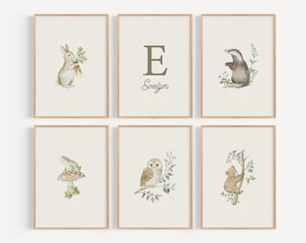 Personalized Woodland Nursery Art For Kids Room Decor  Art Botanical Print Cottagecore Decor Whimsical Wall Art Baby Shower Gift BRM27