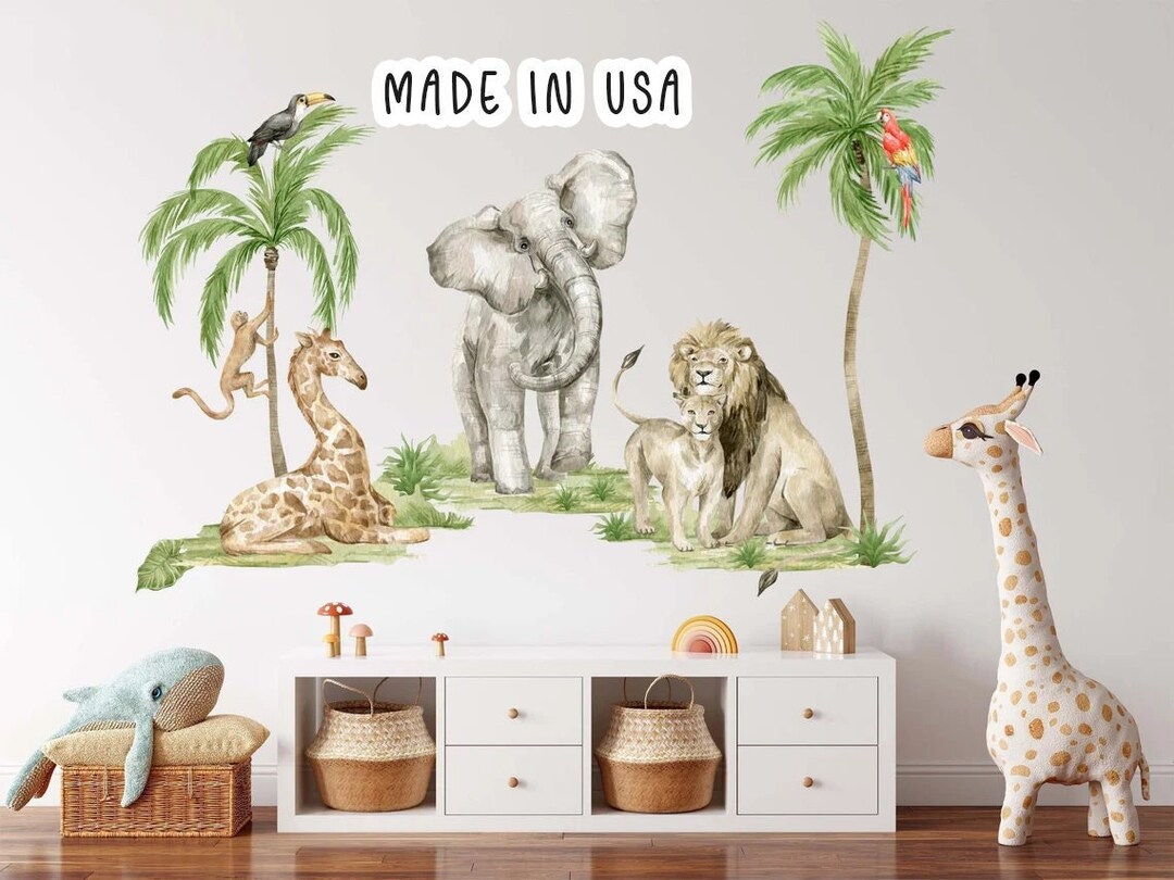Safari Animals Wall Decal, Nursery Wall Decal, Jungle Animals Peel and ...