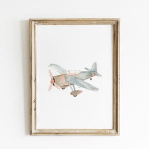 Vintage Airplane Nursery Wall Art Boy Room Decor Watercolor Plane Print Adventure Baby Room Poster Aviation Kids Decor Airplane Art RV17-A1