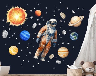 Astronaut Space Wall Decals Boys Room Decor Outer Space Fabric Stickers Astronaut Nursery Wall Decor Space Themed Boy Nursery Space Wall Art