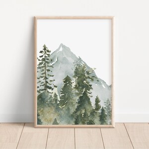 Art mural pépinière bois version imprimée, art mural montagne, décoration de chambre d'enfant pépinière de forêt - impressions de chambre d'enfant aquarelle bois - WL2 image 6