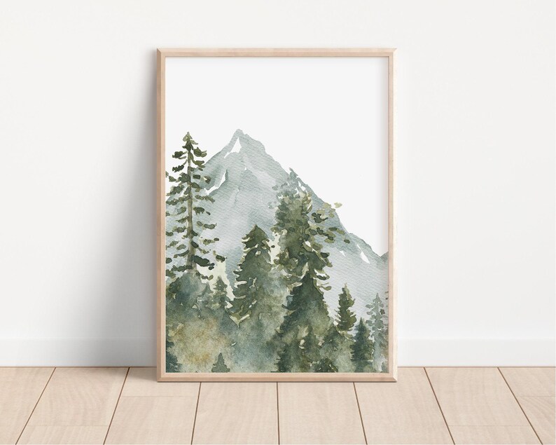 Art mural pépinière bois version imprimée, art mural montagne, décoration de chambre d'enfant pépinière de forêt - impressions de chambre d'enfant aquarelle bois - WL2 image 6