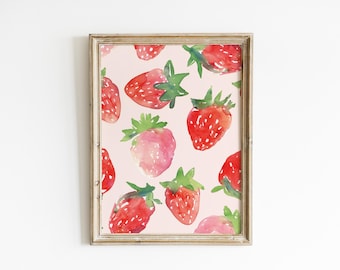 Strawberry Nursery watercolor art pink nursery summertime art strawberries art print Printed and shipped on high archival paper GR14-A1