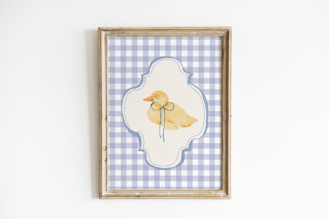 Farmhouse Duck Nursery Wall Art Blue Gingham Baby Room Decor Vintage ...
