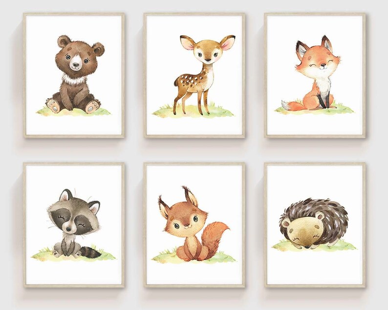Woodland Nursery Wall Art Bear Wall Art Forest Nursery Etsy