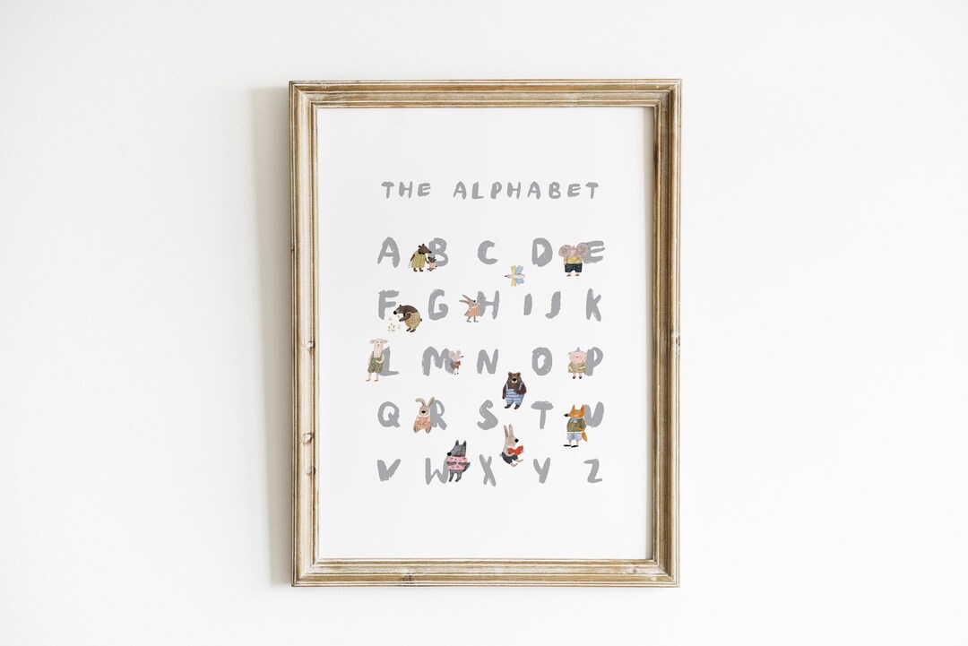 Alphabet Woodland Nursery Wall Art Whimsical Animal ABC Print Pastel ...