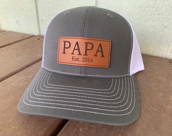 Fathers Day Papa est hat,  REAL LEATHER, gift for new PAPA  new papa, leather papa hat, leather hat