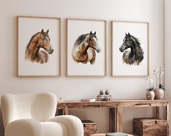 Horse print set PRINTED and shipped. Set of 3 Horse art prints.  Farmhouse decor farm house prints. Wall art  Horse wall art Hh-a3
