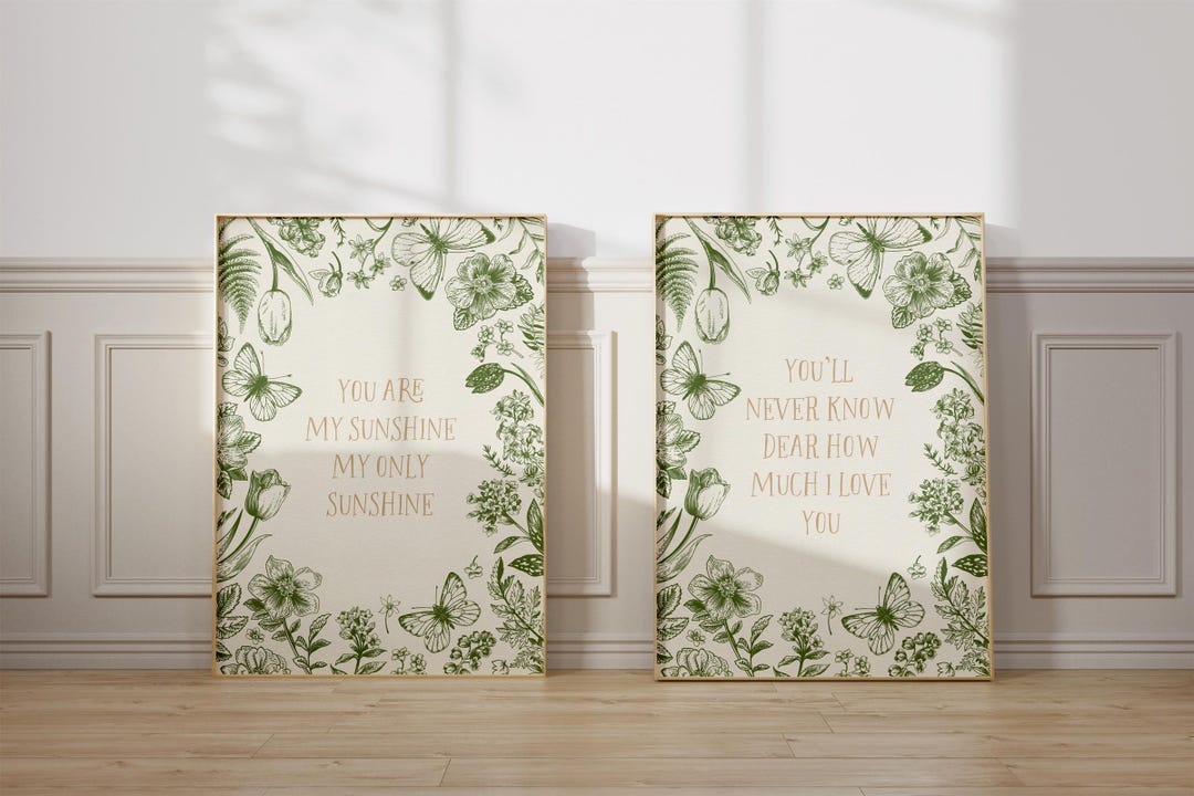 You Are My Sunshine Nursery Wall Art Set Green Botanical Floral Nursery ...