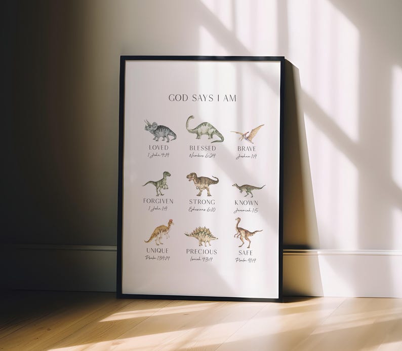 God Says I Am Dinosaur Nursery Art Watercolor Dinosaur Wall Art ...