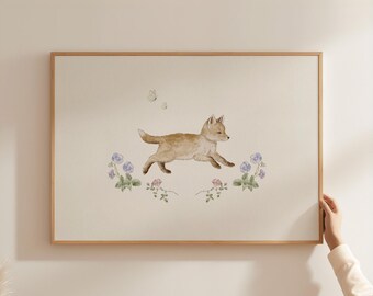 Fox Art For Kids Room Decor Woodland Nursery Art Botanical Print Cottagecore Decor Whimsical Wall Art Baby Shower Gift BRM12