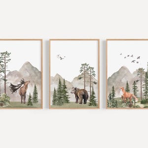 Woodland Nursery wall art PRINTED VERSION, Mountain wall art, tree nursery decor Forest nursery- Nursery Prints Watercolor Woodland- W05