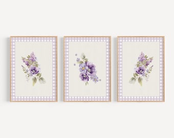Soft Purple Floral Nursery Wall Art Lavender Botanical Prints Watercolor Baby Room Decor Vintage Flower Gallery Wall Cottagecore Art BUE5-A3