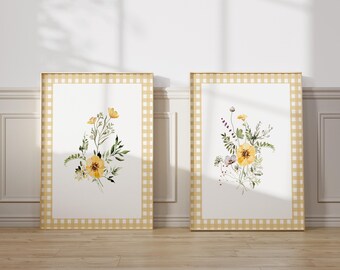 Yellow Wildflower Nursery Wall Art Watercolor Botanical Prints Cottagecore Baby Room Decor Vintage Floral Gallery Wall Garden Decor BUE7-A2