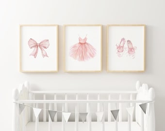 Watercolor Ballerina Nursery decor girls room wall art ballerina art print coquette bow decor soft pink nursery Printed and Shipped BPS2-A3