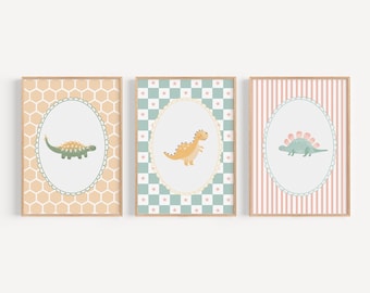 Pastel Dinosaur Nursery Wall Art Cute Dino Prints Sage Green Pink Kids Room Baby Girl Nursery Toddler Playroom Dino Gallery Decor XDCB2-A3