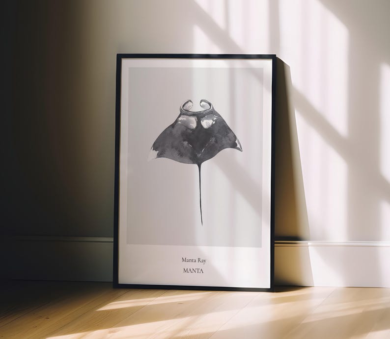 Manta Ray Nursery Wall Art Neutral Ocean Animal Decor Beach House ...