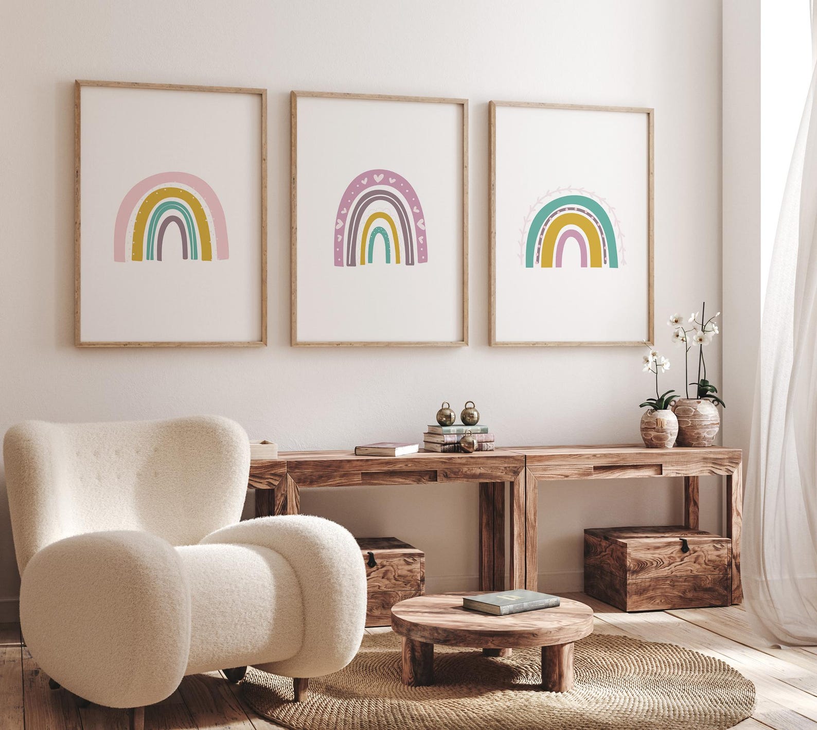Rainbow Nursery Art Print Printed Watercolor Rainbow Print Pink Nursery ...