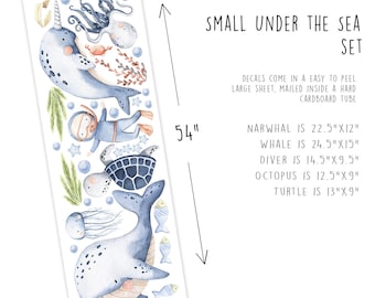 DECOWALL Under the Sea Wall Stickers (Piccolo) Decalcomanie per bambini Peel and Stick Nursery Camera rimovibile Animal Fish Bagno Baby Ocean (DS4-2014S