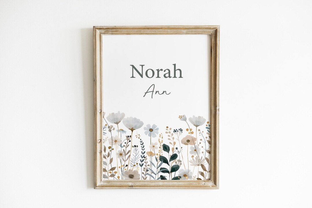 Personalized Floral Nursery Wall Art Custom Baby Name Sign Botanical ...