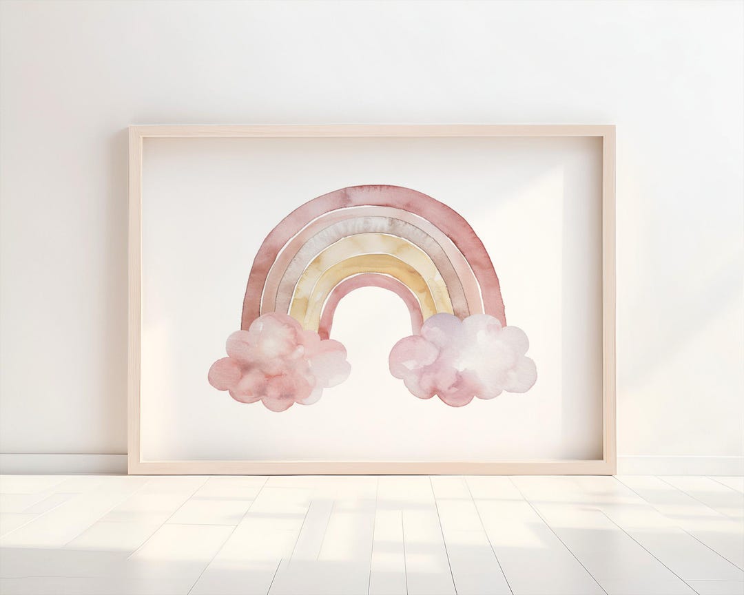Watercolor Rainbow Nursery Wall Art Pink Coral Girl Room Decor Boho ...
