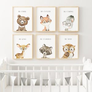 Woodland Nursery Wall Art PRINTED Art Print Set of 6  woodland nursery art Woodland bear Nursery Art prints Forest Nursery Prints CL1-A6