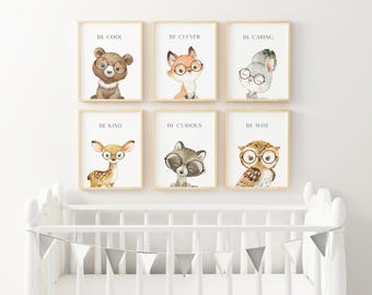 Woodland Nursery Wall Art PRINTED Art Print Set of 6  woodland nursery art Woodland bear Nursery Art prints Forest Nursery Prints CL1-A6