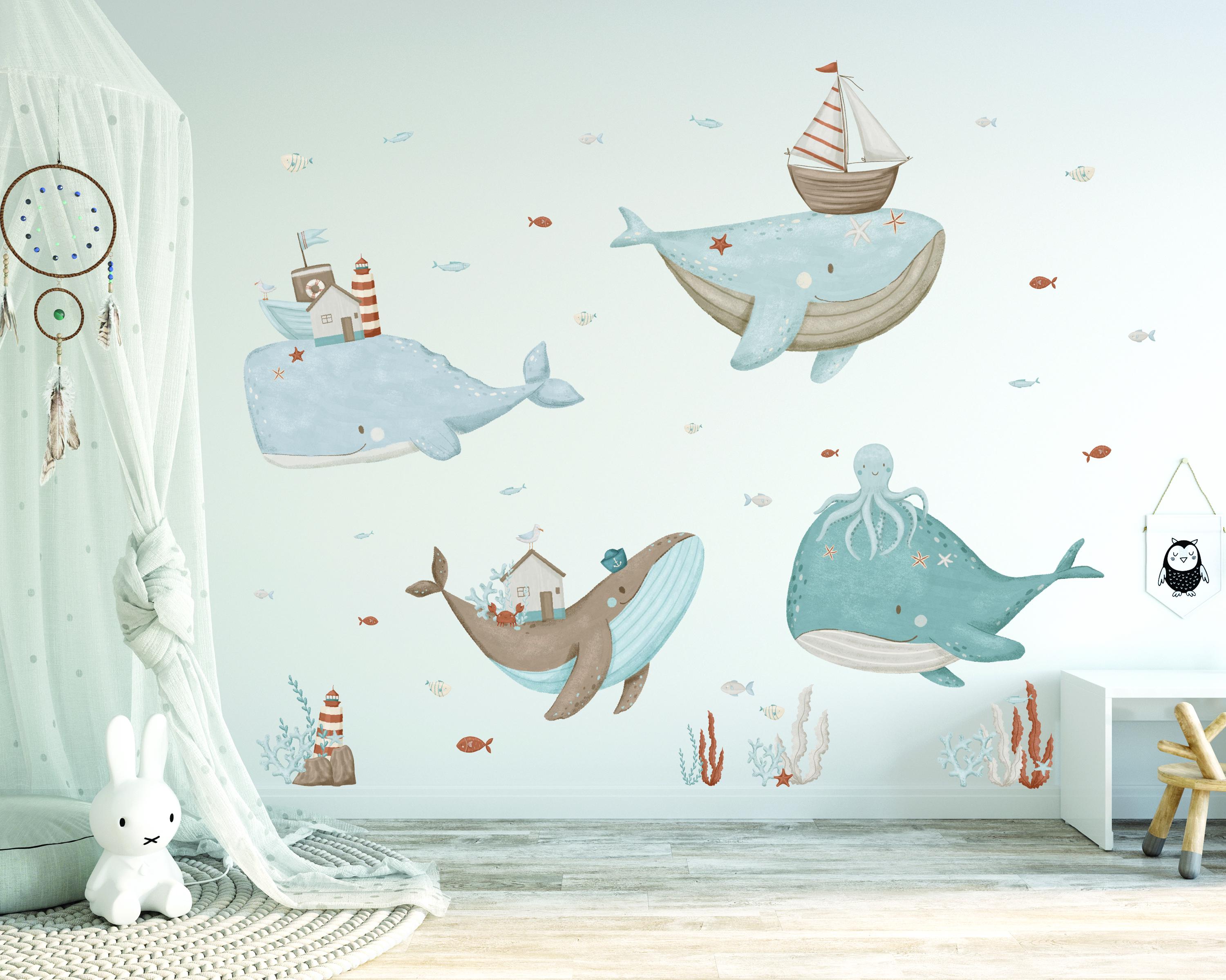 Nautical Whale Nursery Wall Decals Ocean Baby Room Under the Sea Wall ...