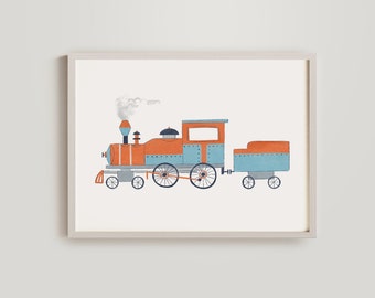 Train Nursery PRINTED art print train poster Nursery Printed and shipped Watercolor printed on high archival paper PV9-A1