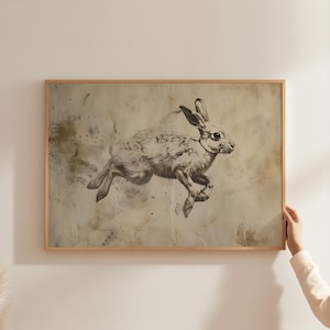Vintage Rabbit Sketch Nursery art bunny decor beige nursery sketch art print bunny rabbit art neutral nursery Printed and Shipped ENP27-A1