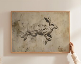 Vintage Rabbit Sketch Nursery art bunny decor beige nursery sketch art print bunny rabbit art neutral nursery Printed and Shipped ENP27-A1