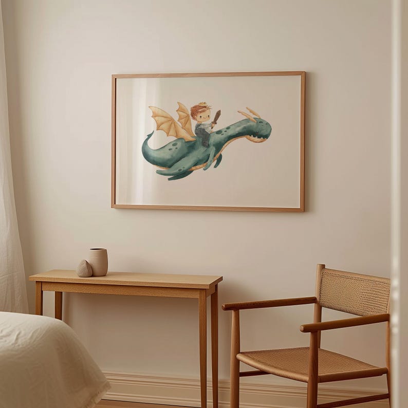 Watercolor Dragon Nursery Wall Art Dragon Boys Room Decor Soft Blue ...