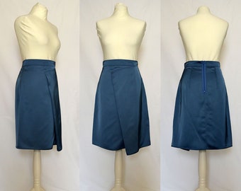 Blue, navy, formal, satin, asymmetrical, elegant, casual, designer skirt Size UK 12, 14 / US 8, 10