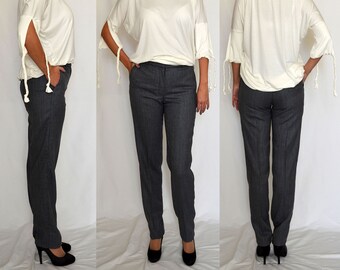 Tailored wool trousers, pants navy, grey, checked with front pockets. Sizes UK 8, 10, 12, 14, 16 / US 4, 6, 8, 10, 12