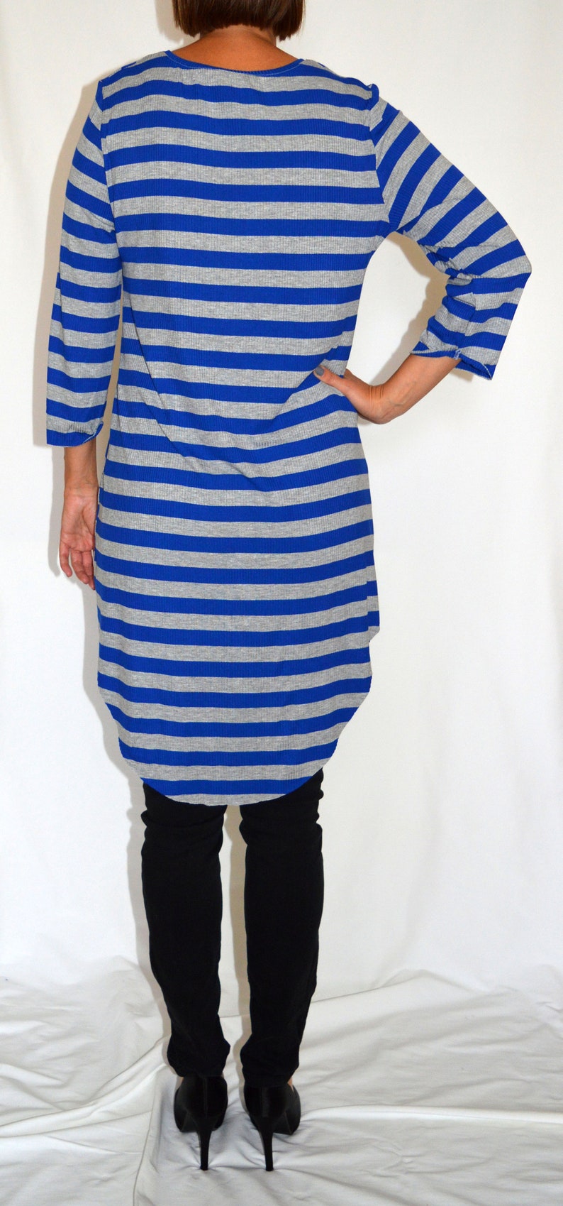 Grey, blue, striped, jersey, tunic, top, comfortable top Size UK 14, 16 / US 8, 10, 12 image 4