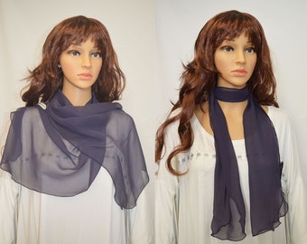 Purple 100% pure silk Ponytail chiffon scarf Stole Shawl scarves