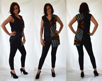 SALE Colourful, asymmetrical, sleeveless, tube, cotton top, blouse, African print. UK size 10, 12, 14 / US 6, 8, 10