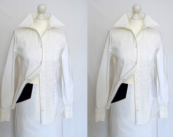 SALE White, ivory, elegant, casual  blouse shirt with lace trim Size UK 10, 14 / US 6, 10