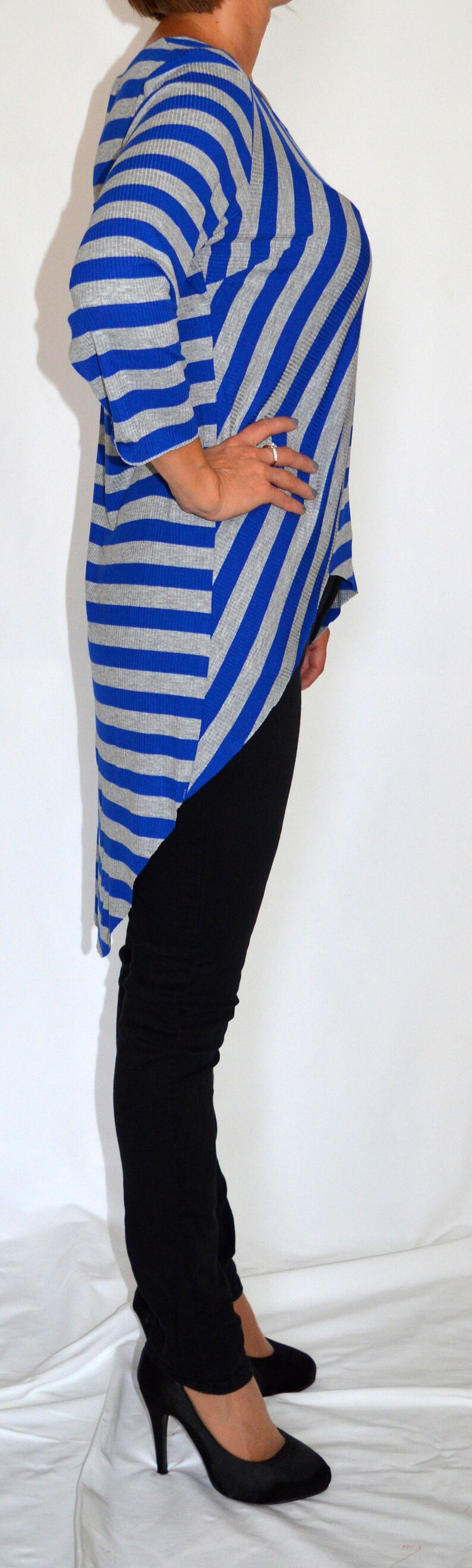 Grey, blue, striped, jersey, tunic, top, comfortable top Size UK 14, 16 / US 8, 10, 12 image 3