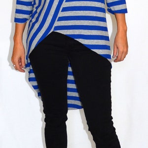 Grey, blue, striped, jersey, tunic, top, comfortable top Size UK 14, 16 / US 8, 10, 12 image 2