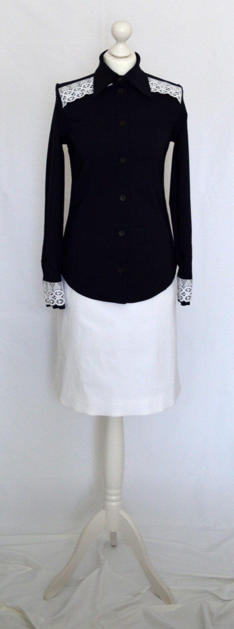 SALE Navy and white shirt, lace blouse Size UK 10, 12, 14 / US 6, 8, 10 image 3