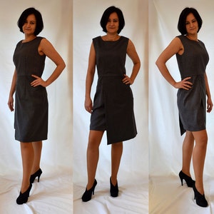 Gray, woven, wool, elegant, asymmetrical, sleeveless, cocktail dress Size UK 14 / US 10 image 1